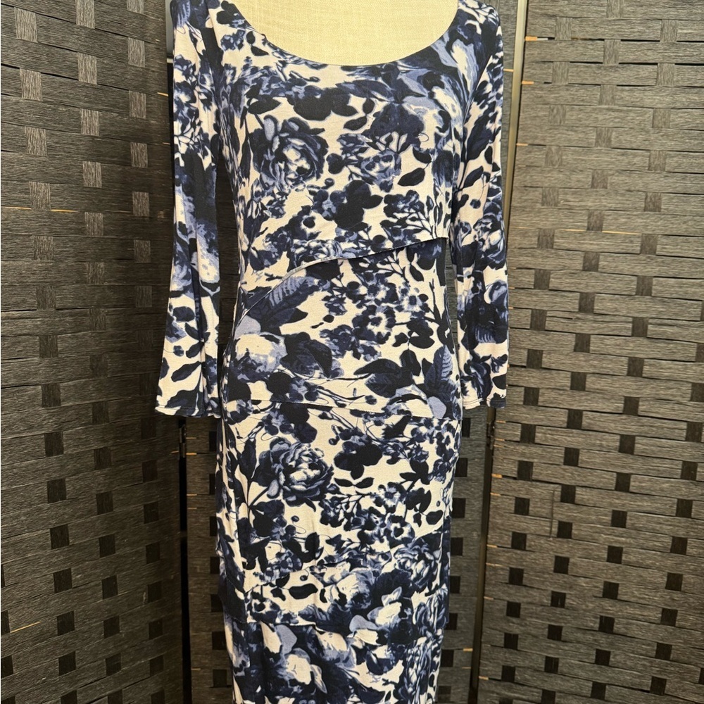 INC International Concepts Blue and White Floral 3/4 Sleeve Dress